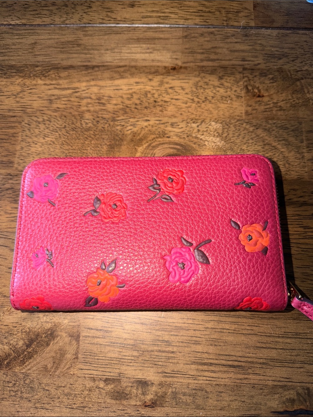Coach Pink Floral Zip-Around Wallet